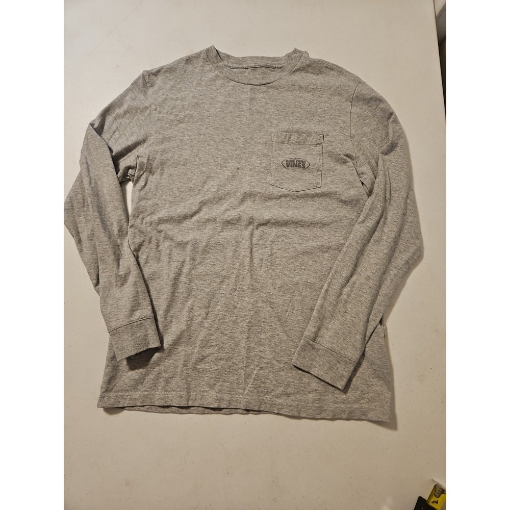Vineyard Vines Shirt Mens Large Gray Long Sleeve Pocket Tee Football (A998)